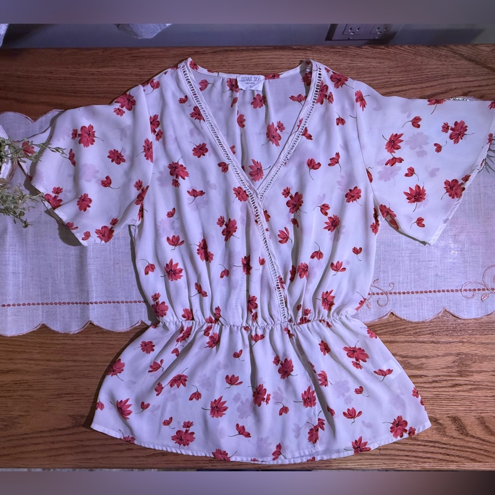 Sienna Sky White Top with Pink Floral Design